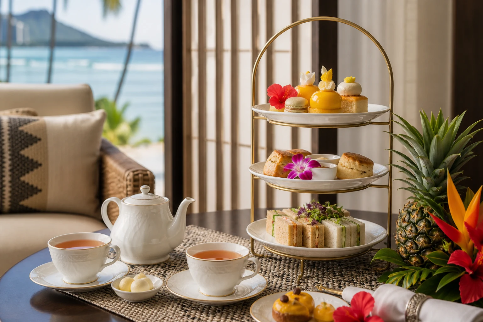 Afternoon tea dengan pastry tropis di Waikiki
